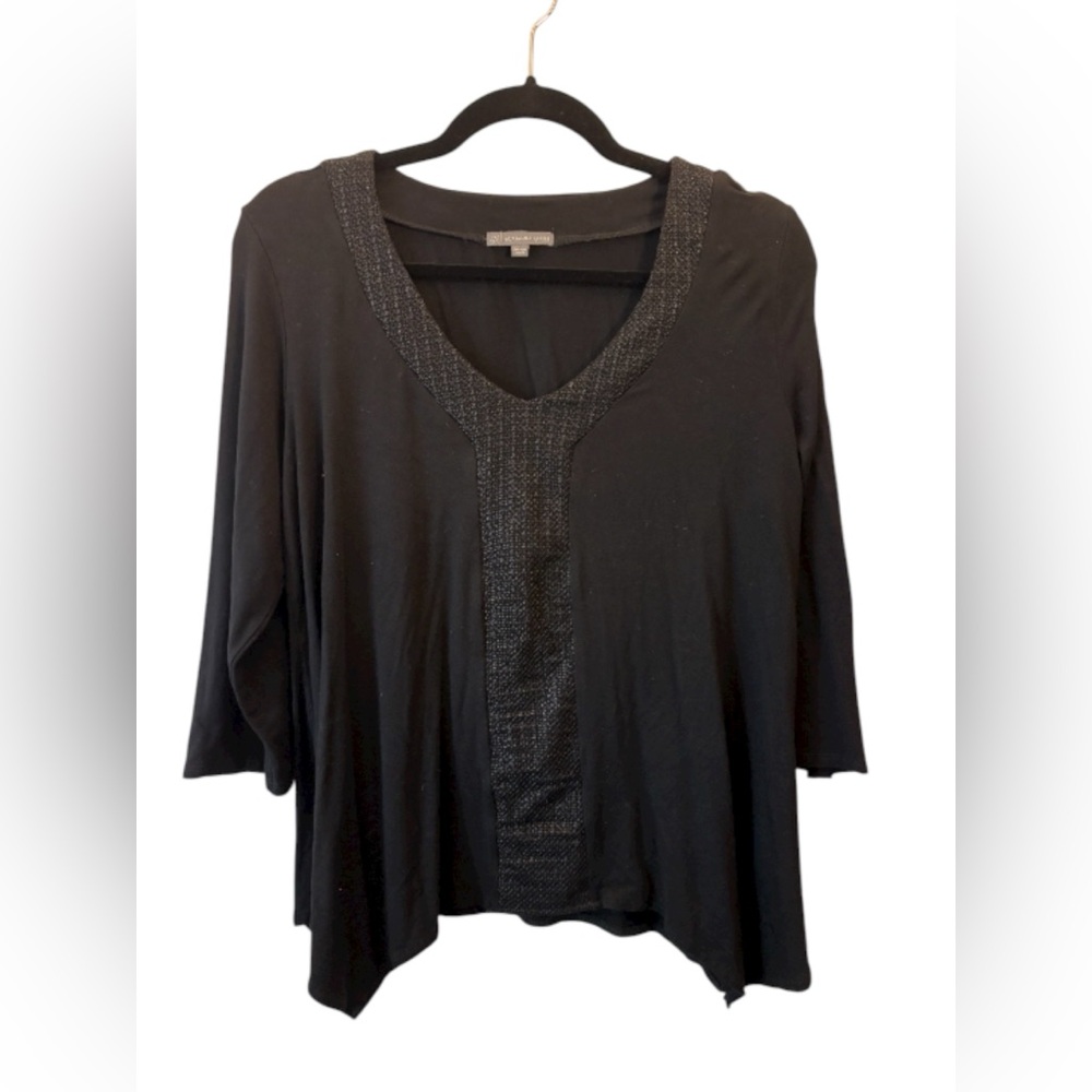 Adrianna Papell Black Textured V-Neck Blouse